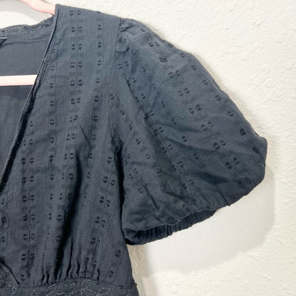 Zara Black LACE INSERT DRESS WITH BALLON SLEEVES Large L - Picture 5 of 10